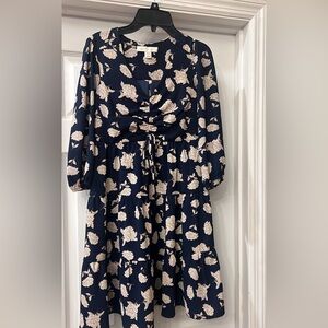 Monteau Los Angeles Navy Floral Long Sleeve Dress size small